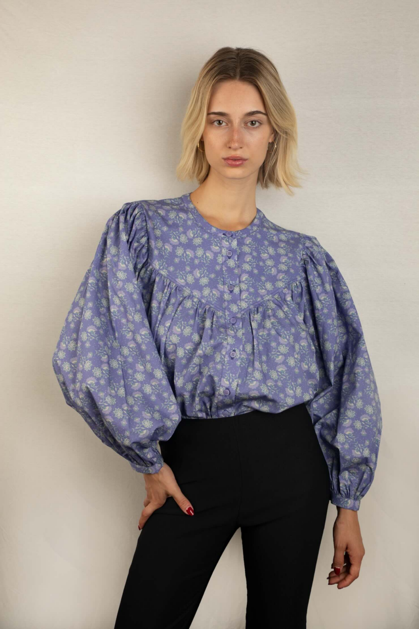 Bluse mit Print blau