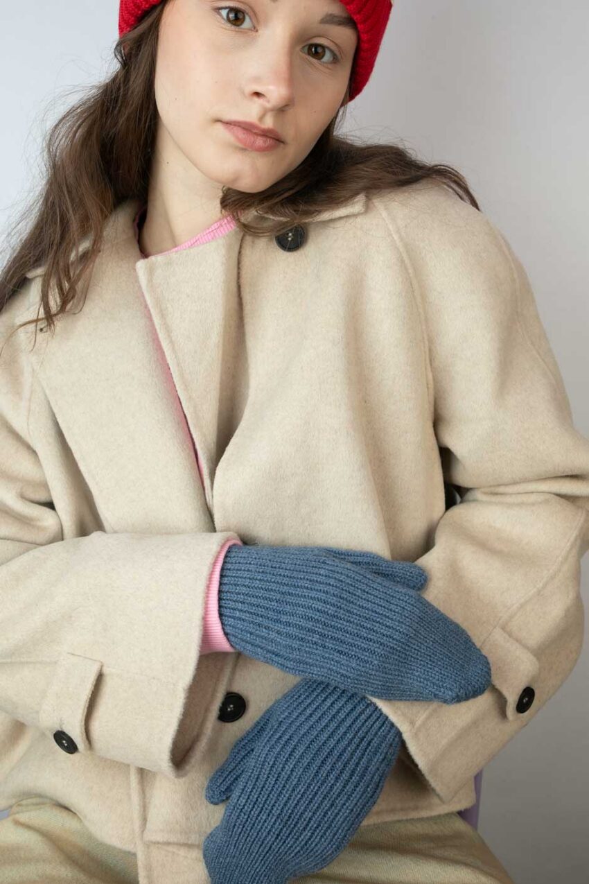 Handschuhe Merinowolle Blau Melange